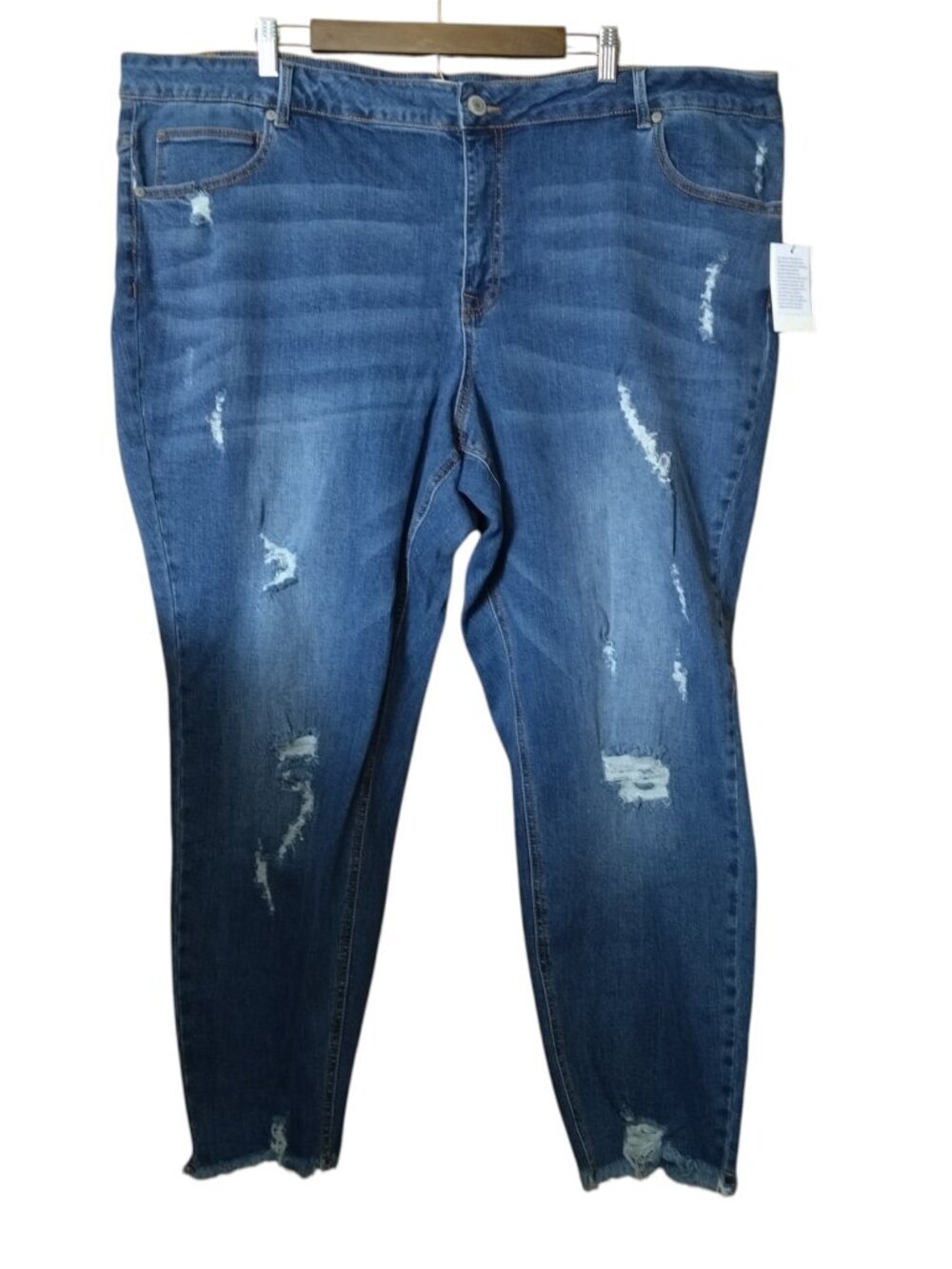 Eloquii Denim High Rise Plus Size 26 Distressed Raw Hem Jeans Stretch Casual